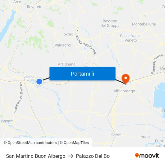 San Martino Buon Albergo to Palazzo Del Bo map