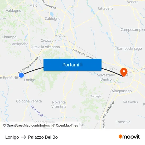 Lonigo to Palazzo Del Bo map