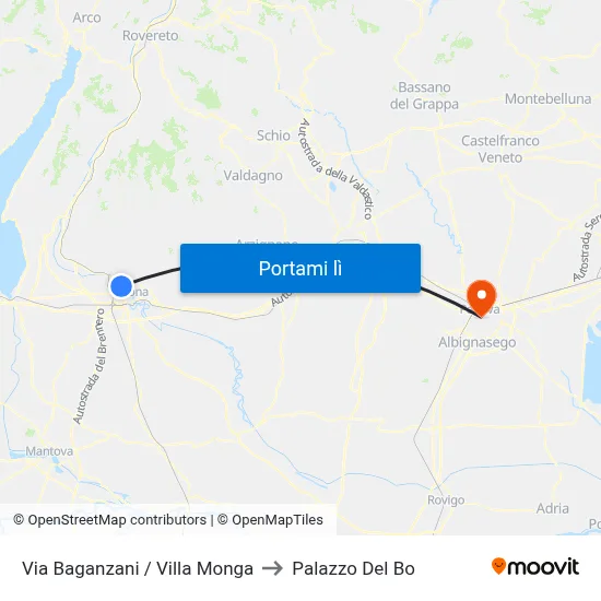 Via Baganzani / Villa Monga to Palazzo Del Bo map