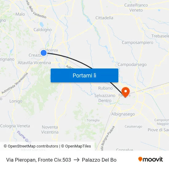 Via Pieropan, Fronte Civ.503 to Palazzo Del Bo map