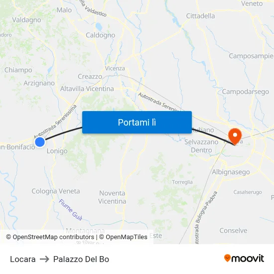 Locara to Palazzo Del Bo map