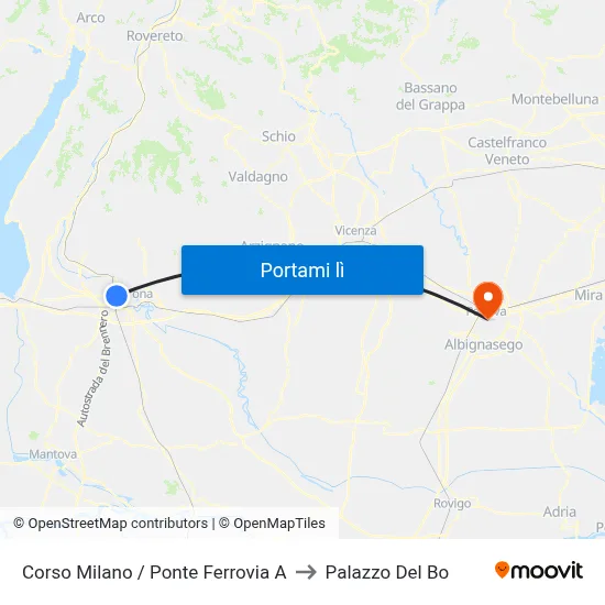 Corso Milano / Ponte Ferrovia A to Palazzo Del Bo map