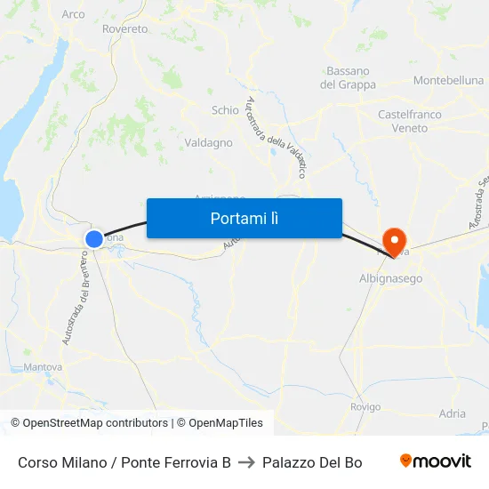 Corso Milano / Ponte Ferrovia B to Palazzo Del Bo map