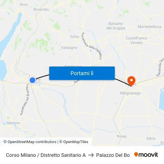 Corso Milano / Distretto Sanitario A to Palazzo Del Bo map