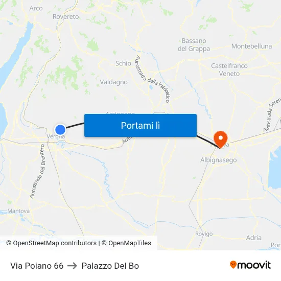 Via Poiano 66 to Palazzo Del Bo map