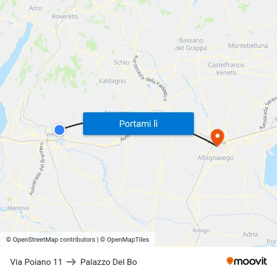 Via Poiano 11 to Palazzo Del Bo map