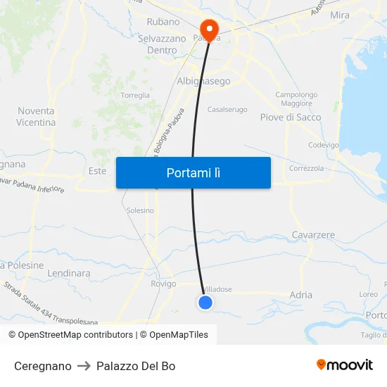 Ceregnano to Palazzo Del Bo map