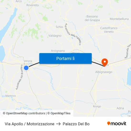 Via Apollo / Motorizzazione to Palazzo Del Bo map