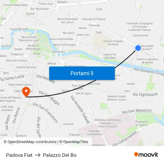 Padova Fiat to Palazzo Del Bo map