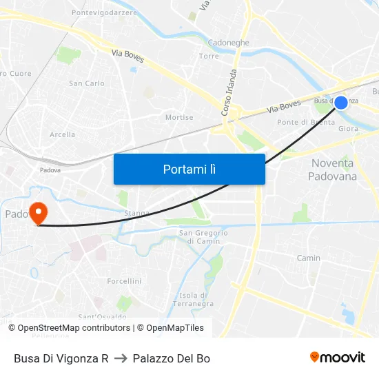 Busa Di Vigonza R to Palazzo Del Bo map