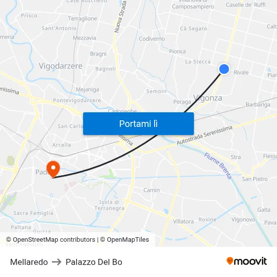 Mellaredo to Palazzo Del Bo map