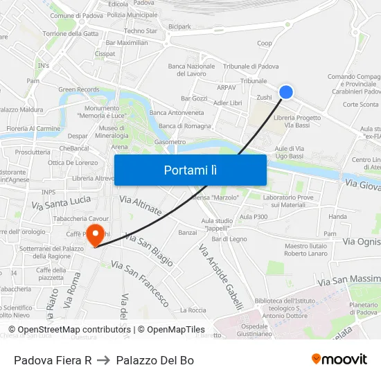 Padova Fiera R to Palazzo Del Bo map