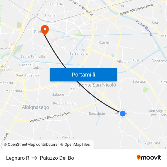 Legnaro R to Palazzo Del Bo map