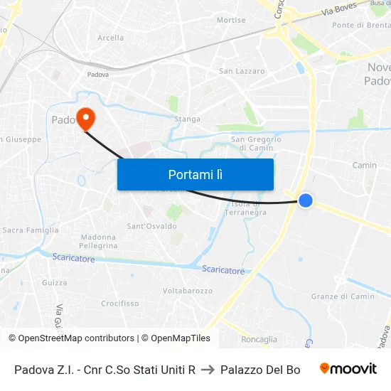 Padova Z.I. - Cnr C.So Stati Uniti R to Palazzo Del Bo map