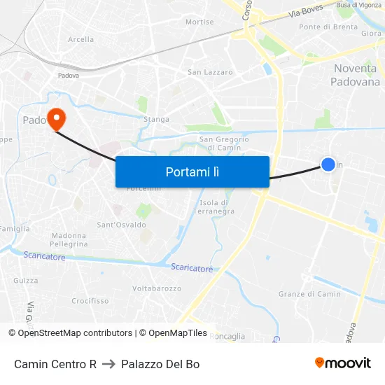 Camin Centro R to Palazzo Del Bo map