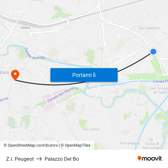 Z.I. Peugeot to Palazzo Del Bo map