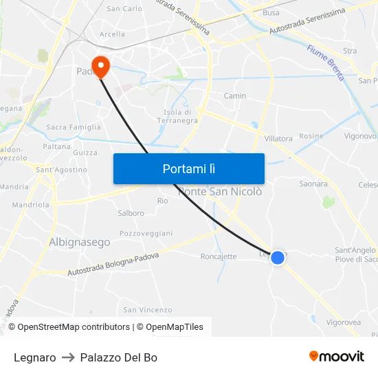 Legnaro to Palazzo Del Bo map