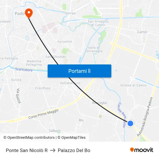 Ponte San Nicolò R to Palazzo Del Bo map