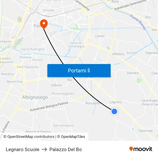 Legnaro Scuole to Palazzo Del Bo map