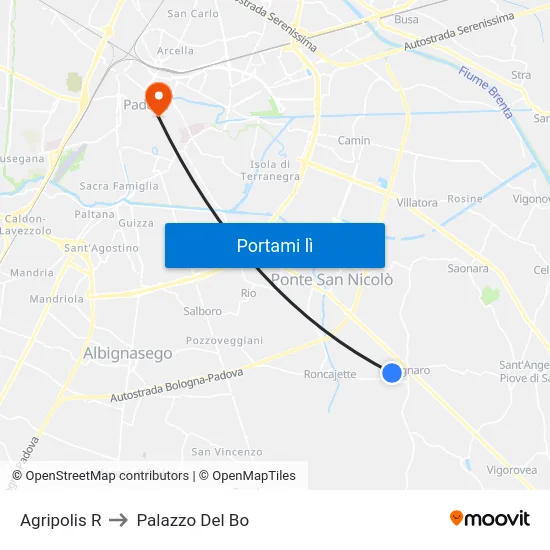 Agripolis R to Palazzo Del Bo map