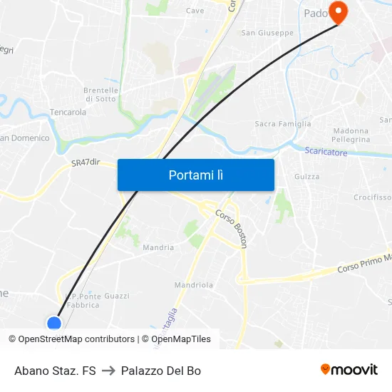 Abano Staz. FS to Palazzo Del Bo map