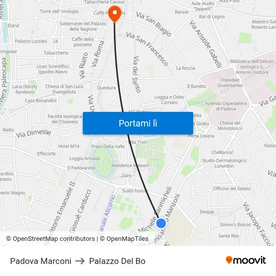 Padova Marconi to Palazzo Del Bo map