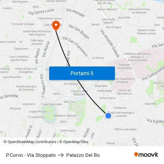 P.Corvo - Via Stoppato to Palazzo Del Bo map