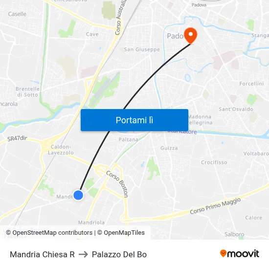 Mandria Chiesa R to Palazzo Del Bo map