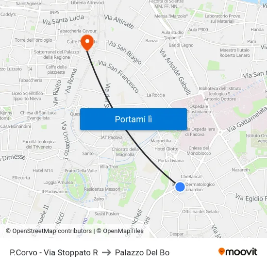 P.Corvo - Via Stoppato R to Palazzo Del Bo map