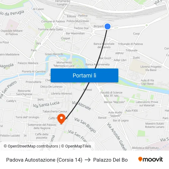 Padova Autostazione (Corsia 14) to Palazzo Del Bo map
