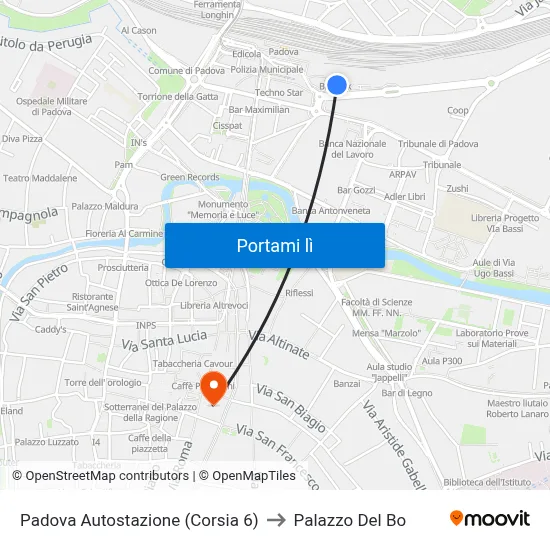 Padova Autostazione (Corsia 6) to Palazzo Del Bo map