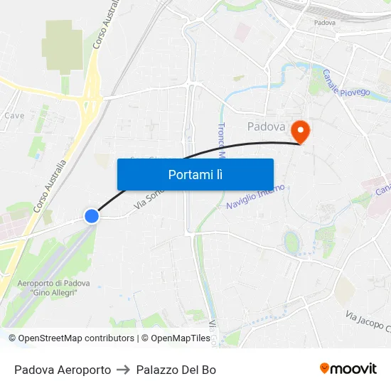 Padova Aeroporto to Palazzo Del Bo map