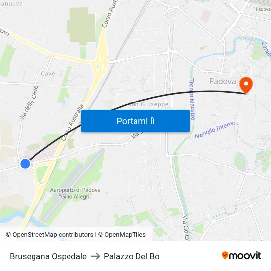 Brusegana Ospedale to Palazzo Del Bo map