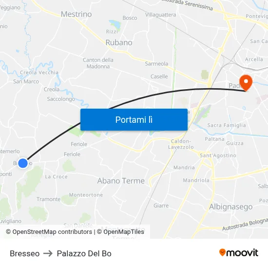 Bresseo to Palazzo Del Bo map
