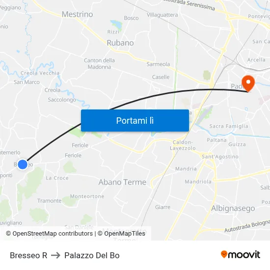 Bresseo R to Palazzo Del Bo map
