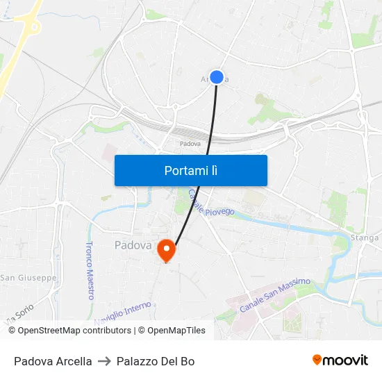 Padova Arcella to Palazzo Del Bo map