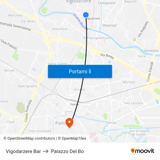 Vigodarzere Bar to Palazzo Del Bo map