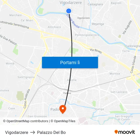 Vigodarzere to Palazzo Del Bo map
