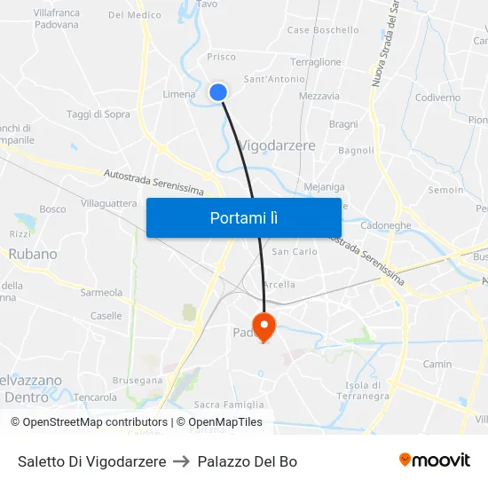 Saletto Di Vigodarzere to Palazzo Del Bo map