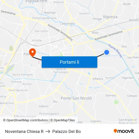 Noventana Chiesa R to Palazzo Del Bo map