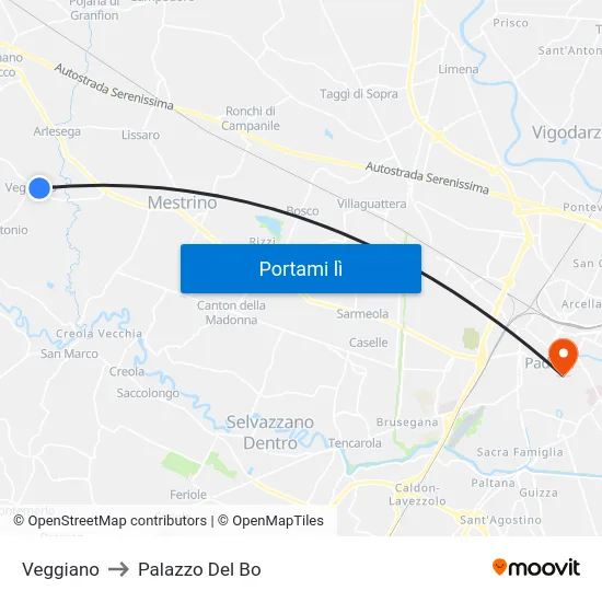 Veggiano to Palazzo Del Bo map