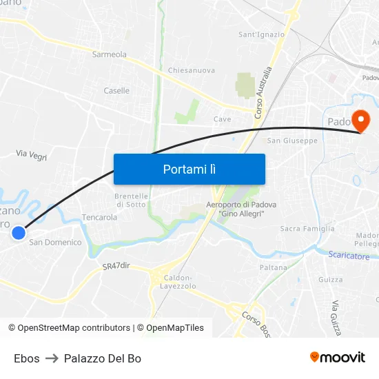 Ebos to Palazzo Del Bo map