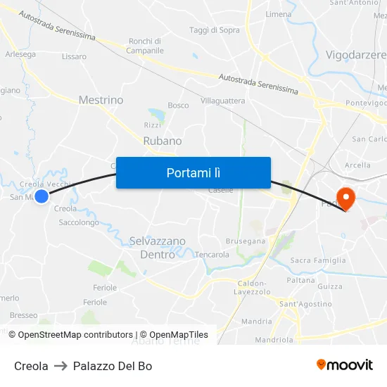 Creola to Palazzo Del Bo map
