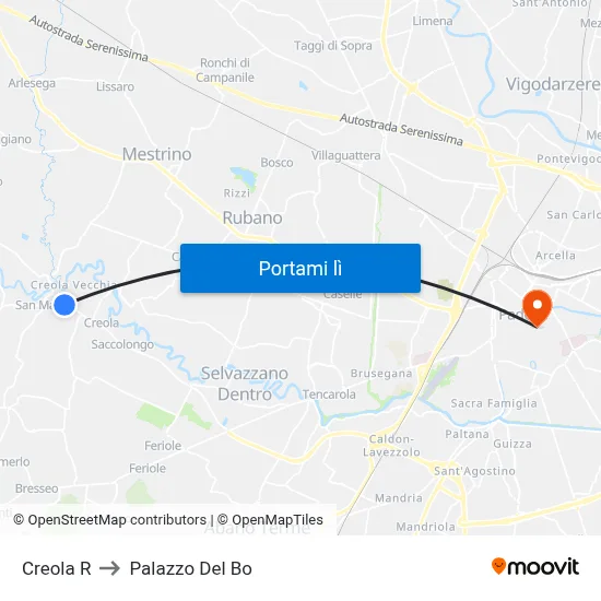 Creola R to Palazzo Del Bo map