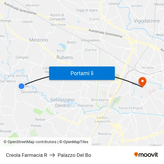Creola Farmacia R to Palazzo Del Bo map