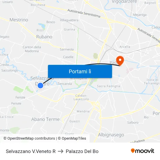 Selvazzano V.Veneto R to Palazzo Del Bo map