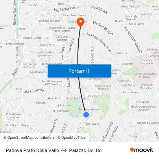 Padova Prato Della Valle to Palazzo Del Bo map