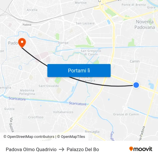 Padova Olmo Quadrivio to Palazzo Del Bo map