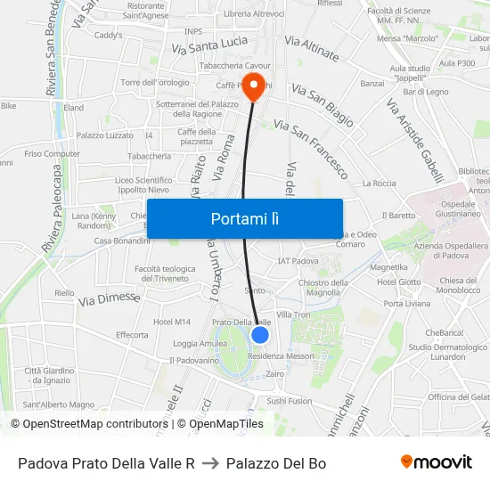Padova Prato Della Valle R to Palazzo Del Bo map