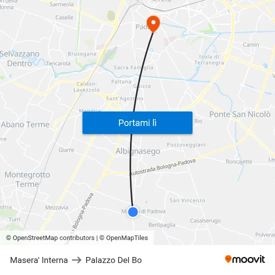 Masera' Interna to Palazzo Del Bo map